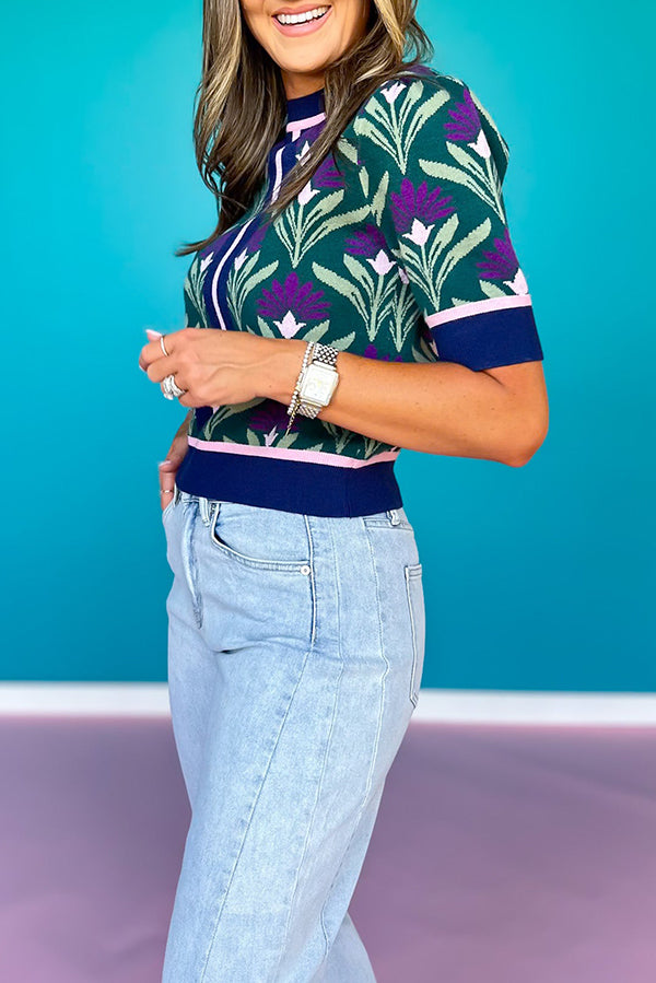 Short Sleeve Floral Sweater