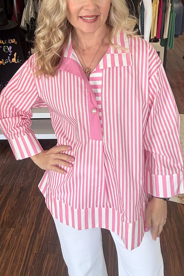 Pearl Button Detail Striped Top