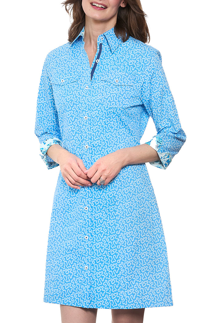 Print Chest Pocket Collared Shirt Dress