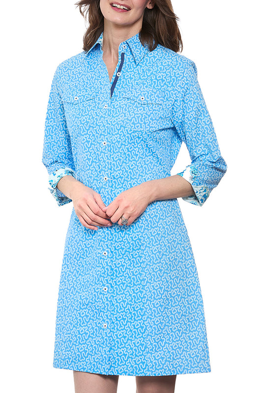Print Chest Pocket Collared Shirt Dress