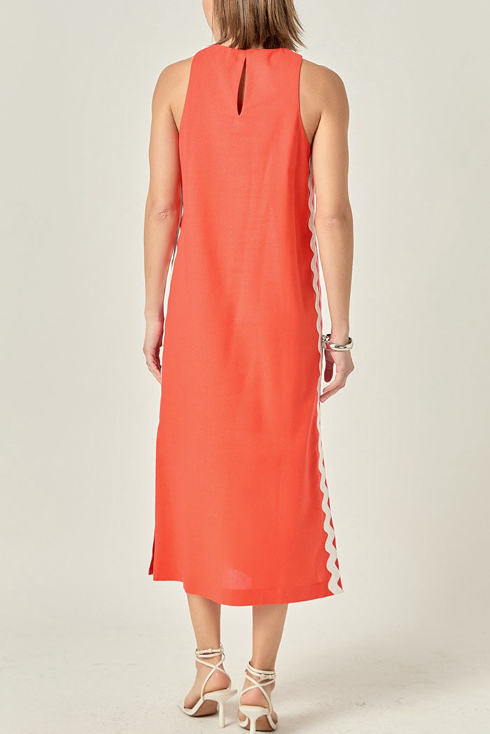 Striped Trim Sleeveless Side Slit Dress