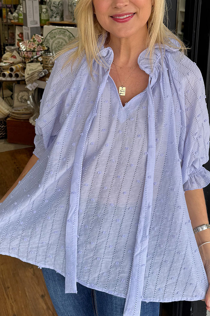 Half Sleeve Ruffle Tie Top