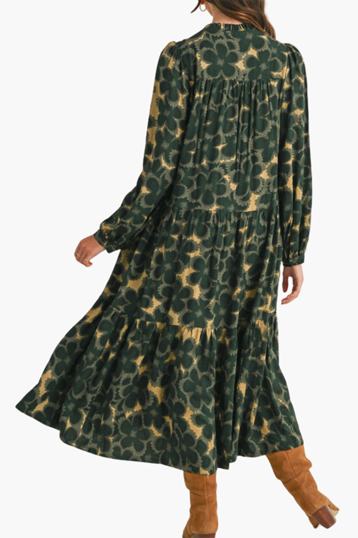 Floral Puff Sleeve Ruffled Dress