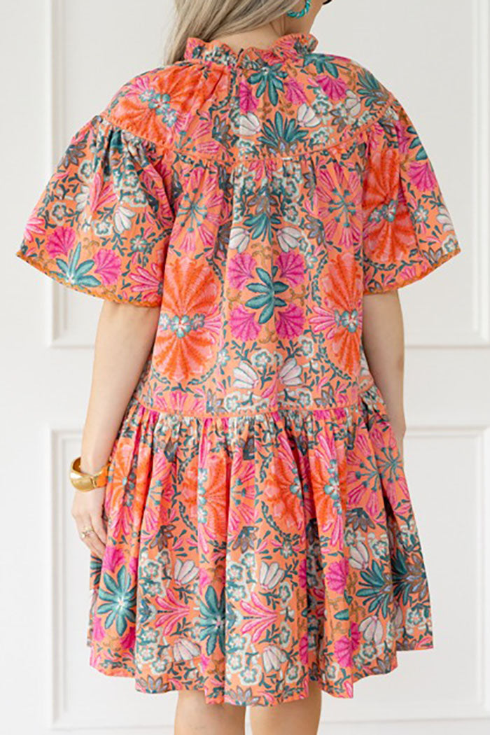 Flowers Ruffle Hem Pocket Dress