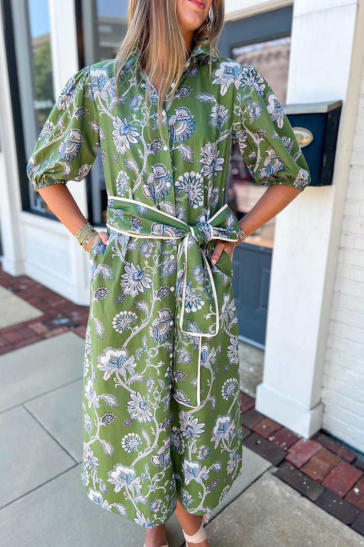 Puff Sleeves Tiered Midi Dress