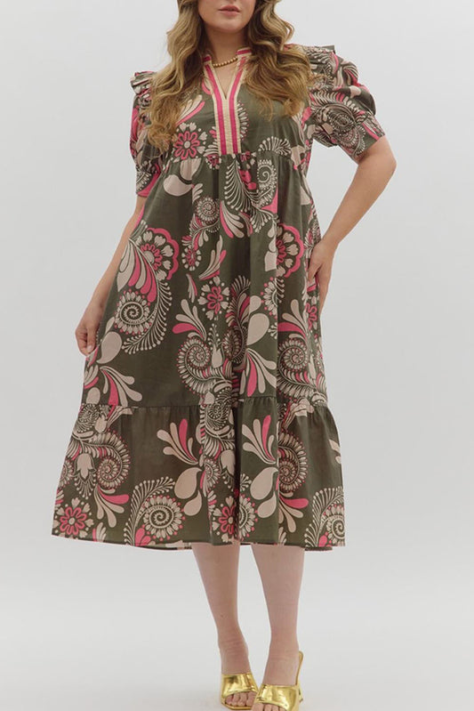 Bold Printed Puff Sleeve Dress