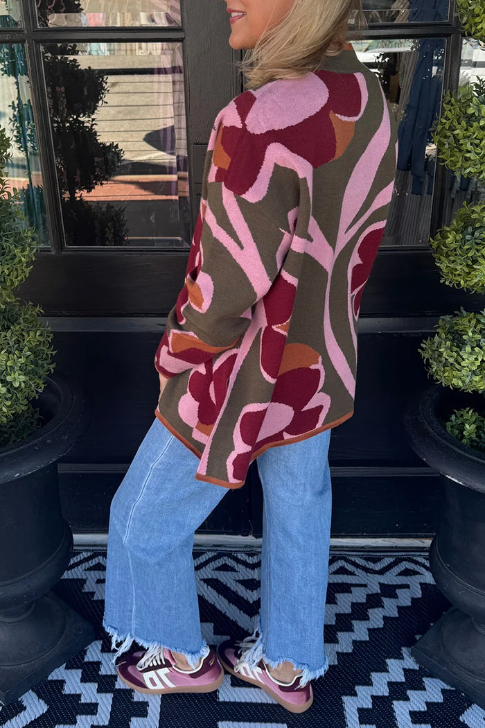 Floral Knit Long Sleeve Sweater