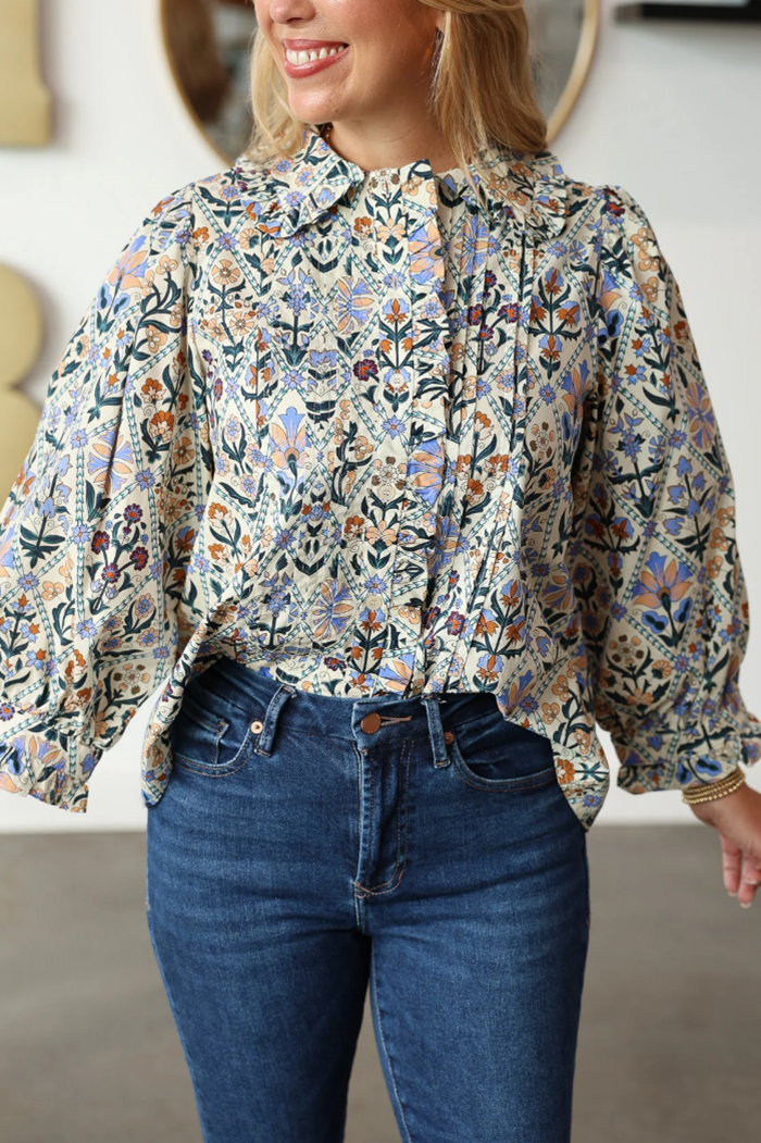 Floral Pattern Long Sleeve Top