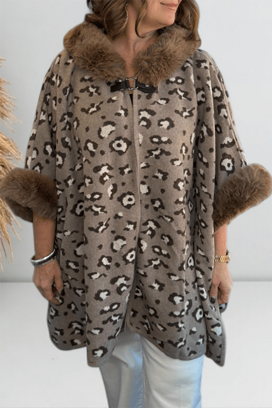 Leopard Print Faux Fur Trim Jacket