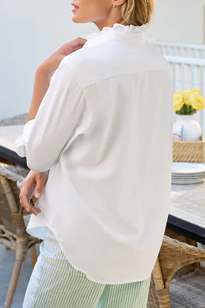 White Ruffle Collar Button Top