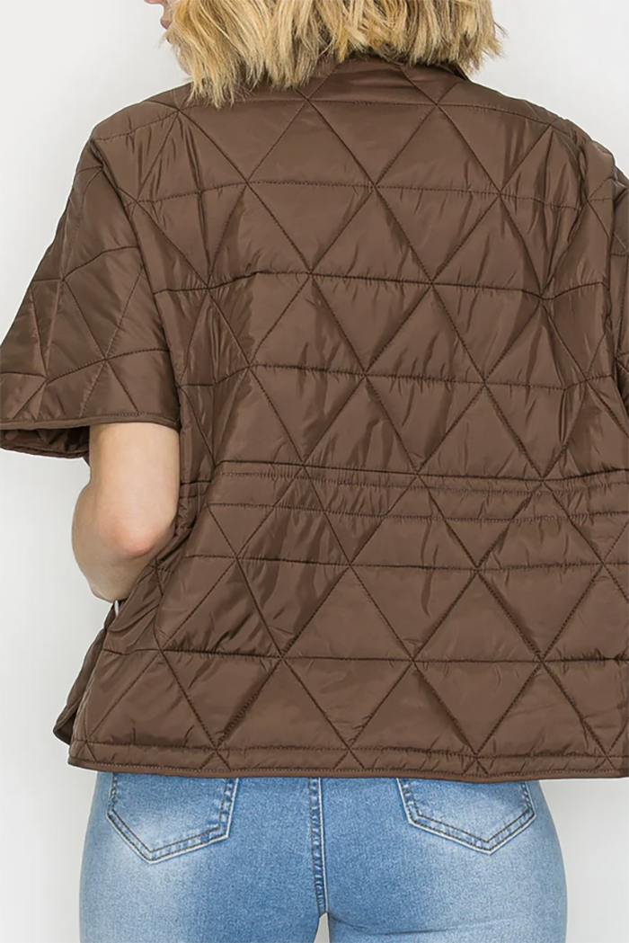 Zip-Up Short Sleeves Pocket Puffer Jacket