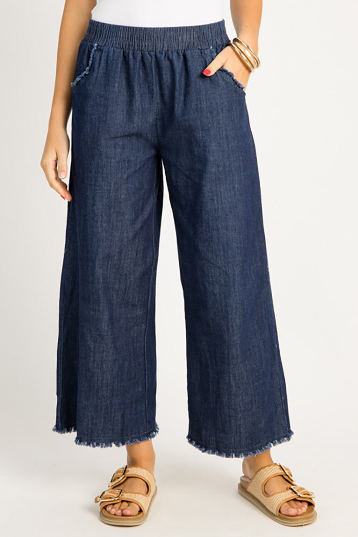 Pocket Fray Trim Denim Pants