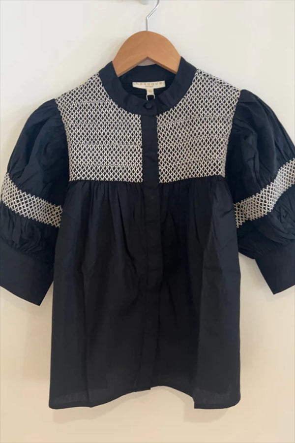 Casual Smocking Stitch Detail Top