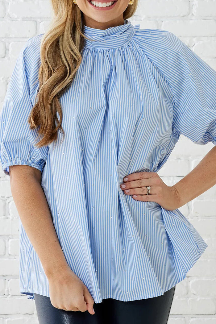 Bow Sparkle Oxford Stripe Top