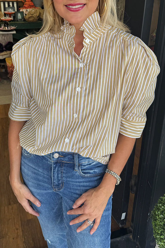 Stripe Ruffles Collar Top