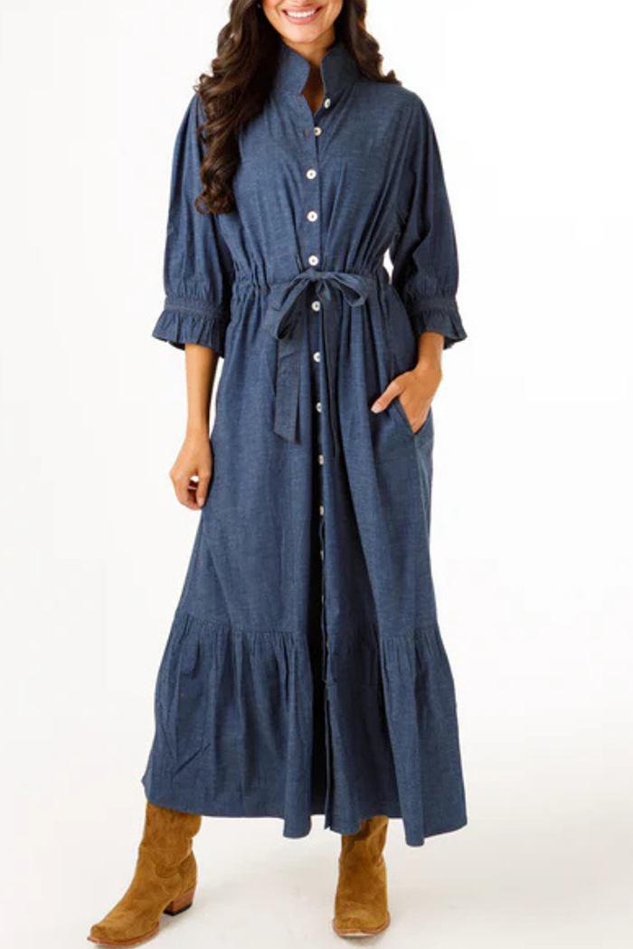 Ruffles Maxi Denim Dress