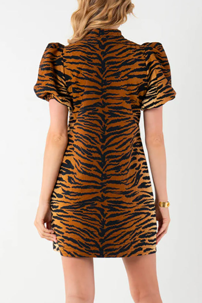 Puff Sleeve Animal Pattern Dress