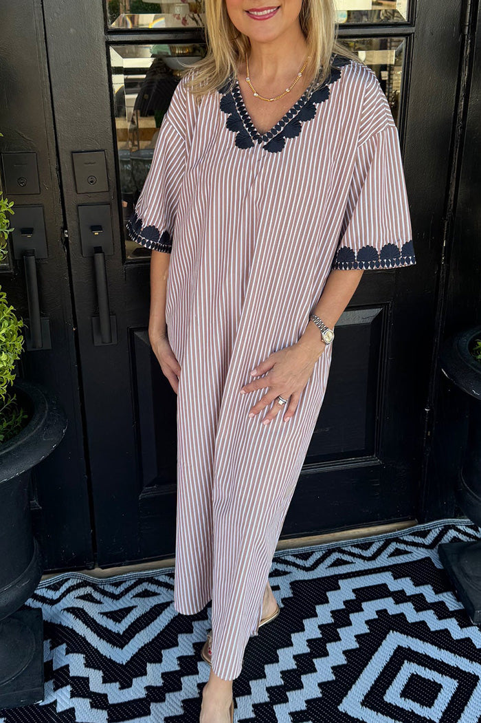 Contrast Trim Striped Maxi Dress