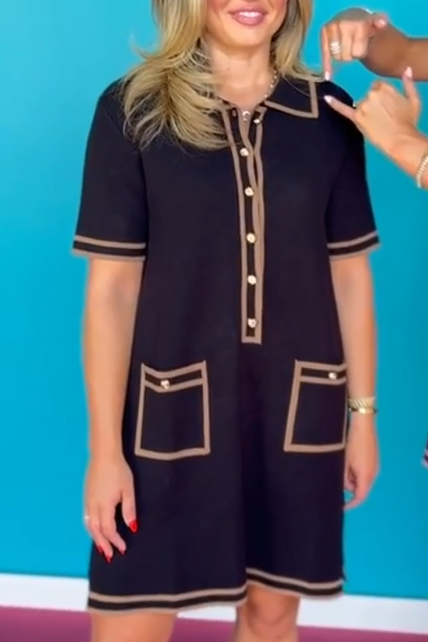 Contrast Knit Pocket Dress