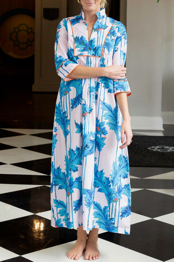 Blue Floral Maxi Caftan Dress