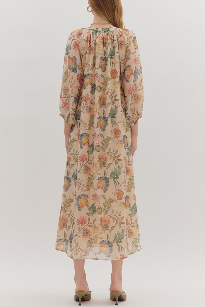 Lively Botanical Print Midi Dress