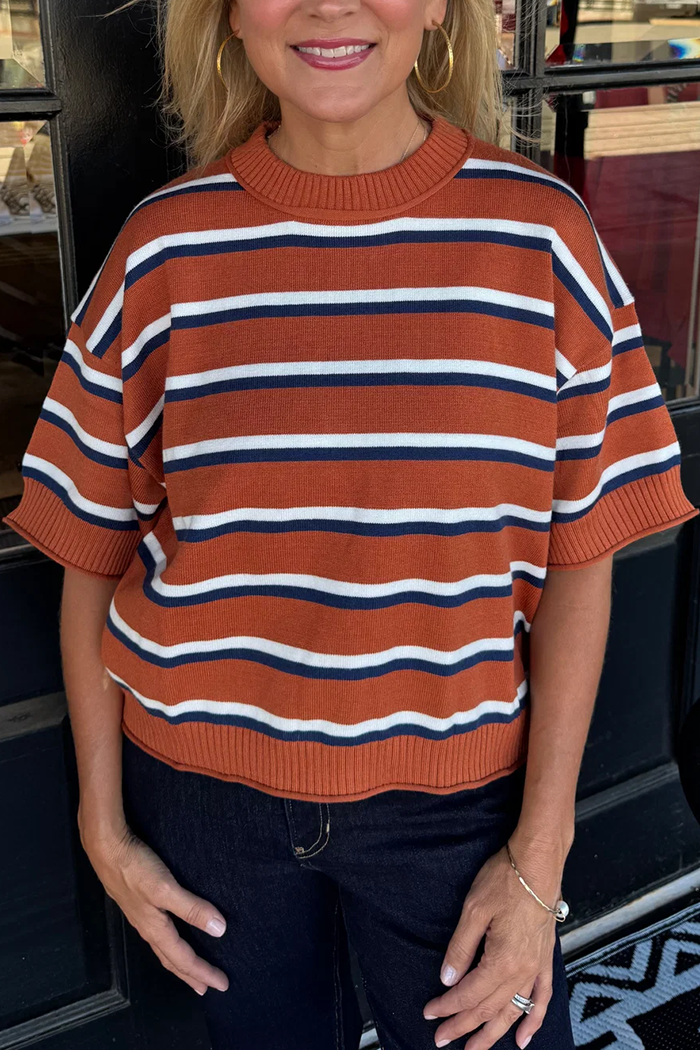 Casual Striped Crew Neck Short Sleeve Top