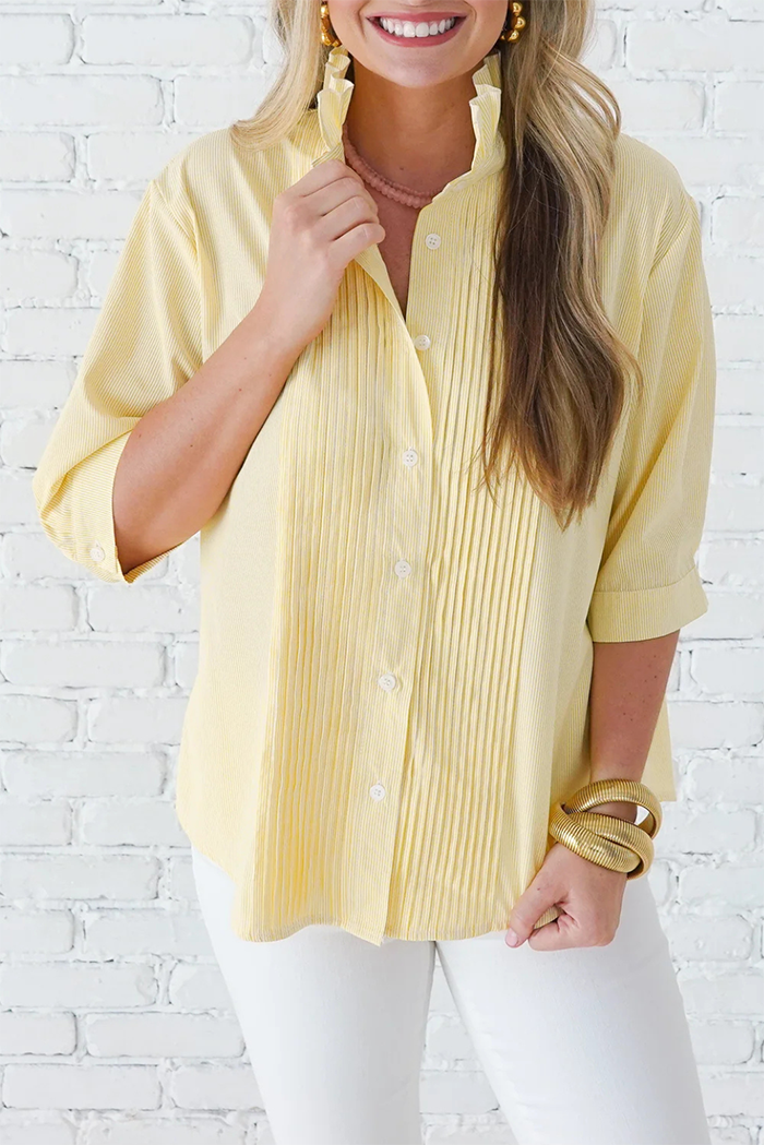 Ruffle Collar Striped Button Top