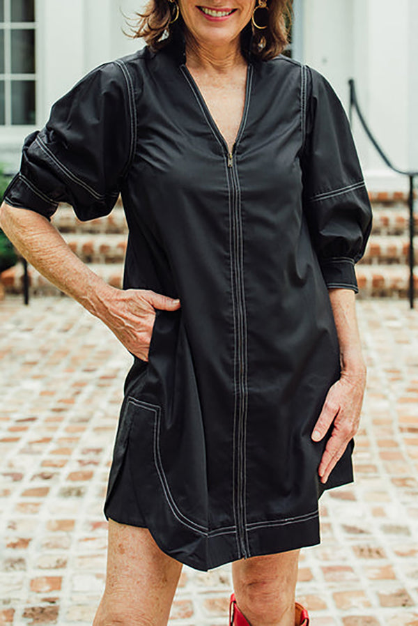 Zipper Front Pocket Dress