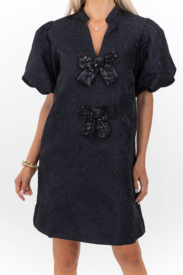 Floral Print Puff Sleeve Bow Dress