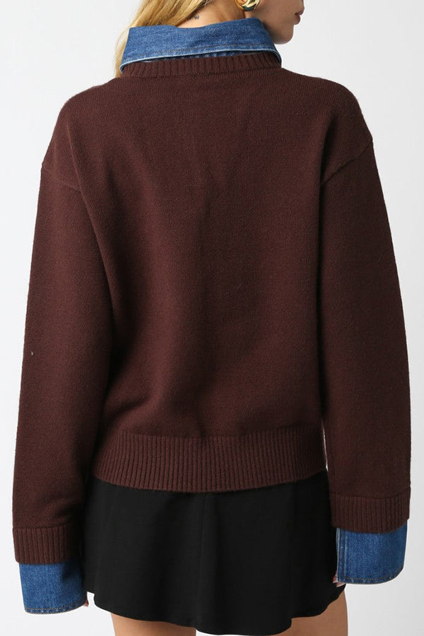 Denim Patchwork Knit Top