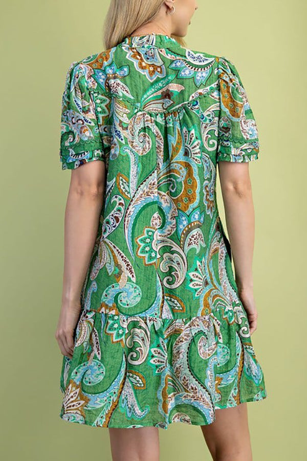 Retro Print Ruffles Dress