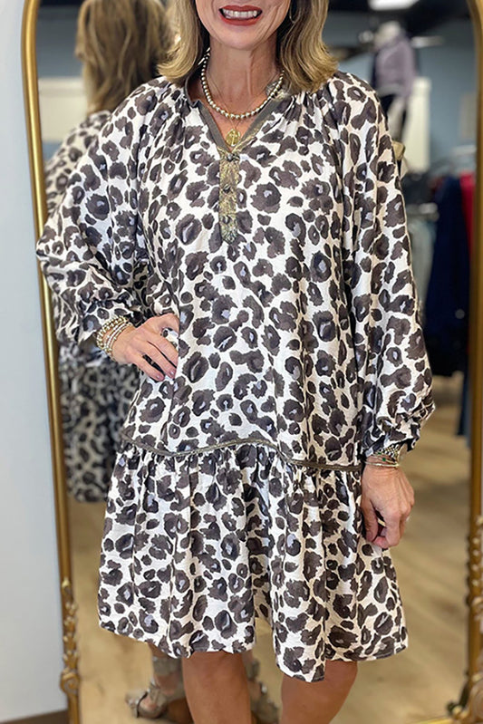 Leopard Print Boho Trim Dress