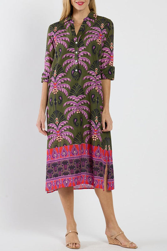 Casual Retro Patterned Button Dress
