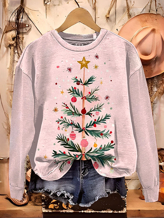 Casual Christmas Tree Pattern Top