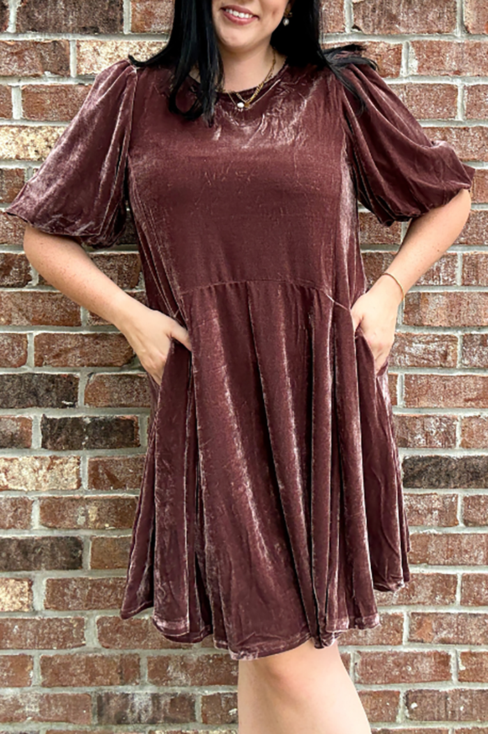 Puff Sleeve Velvet Dress