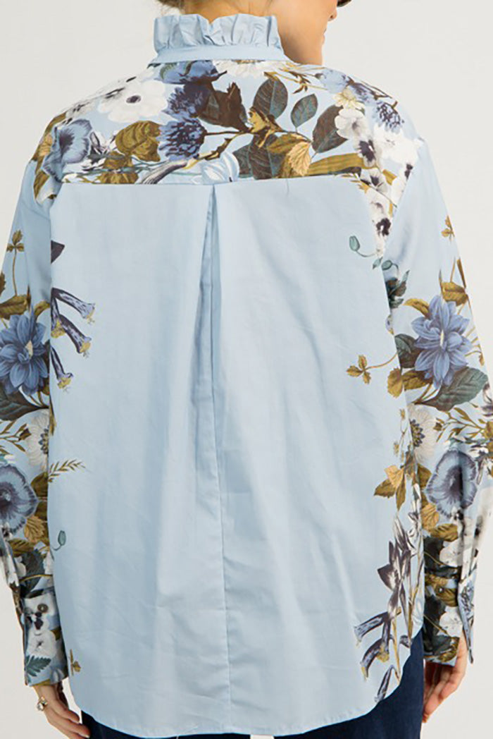 Ruffled Collar Floral Button Blouse