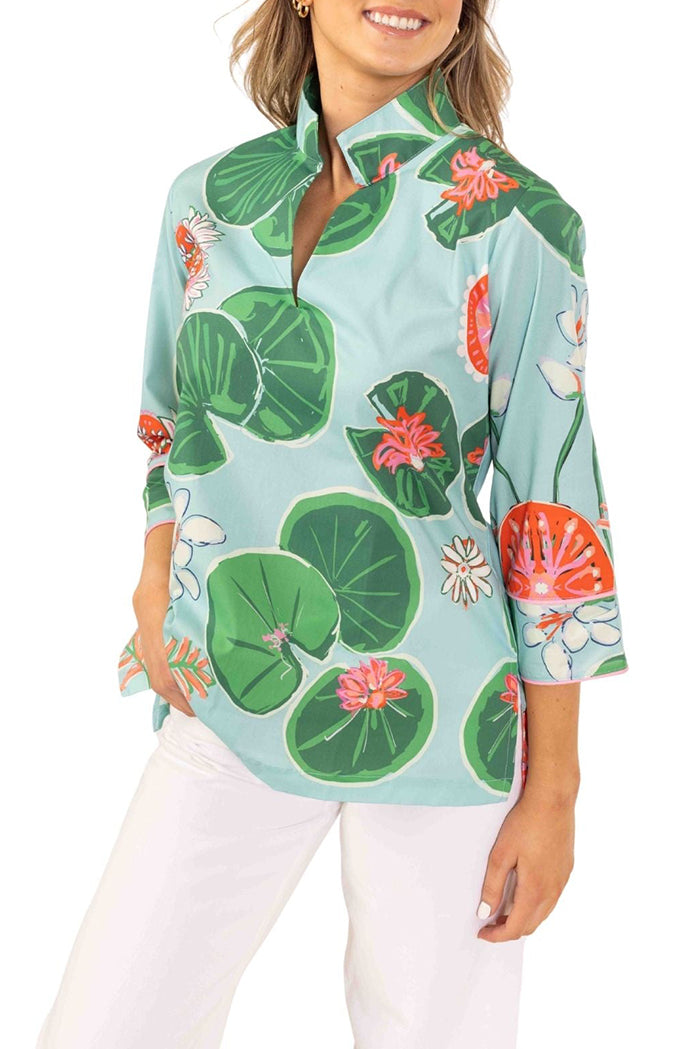 Green Lotus Botanical Print Top