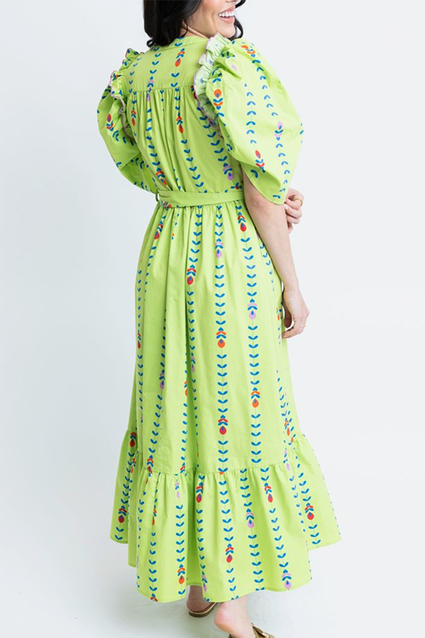 Floral Vine Puff Sleeve Dress