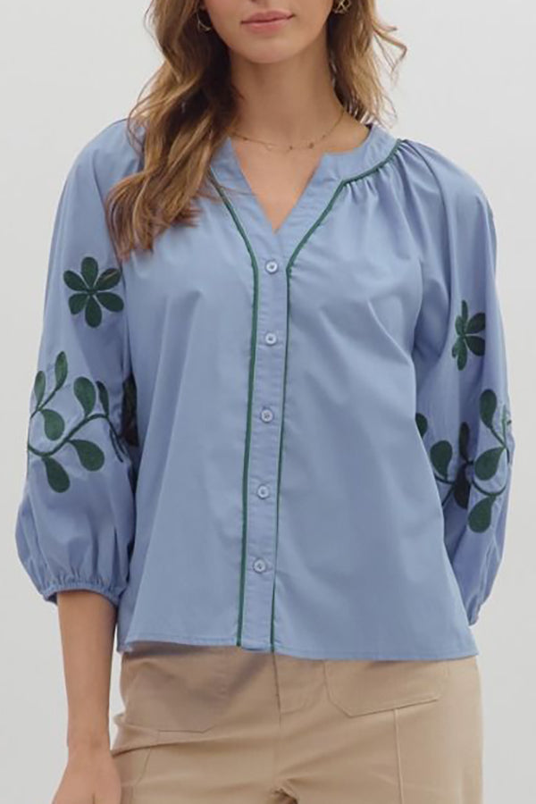 Casual Embroidered Sleeve Top