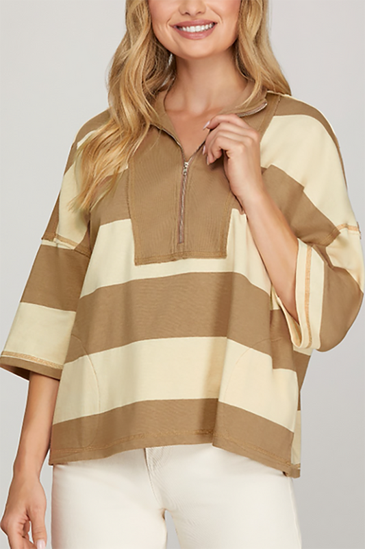 Casual Half Zipper Stripe Pullover