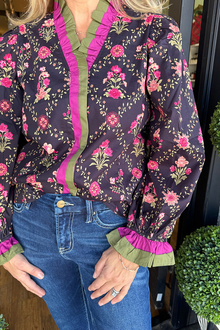 Ruffled Trim Floral Print Top