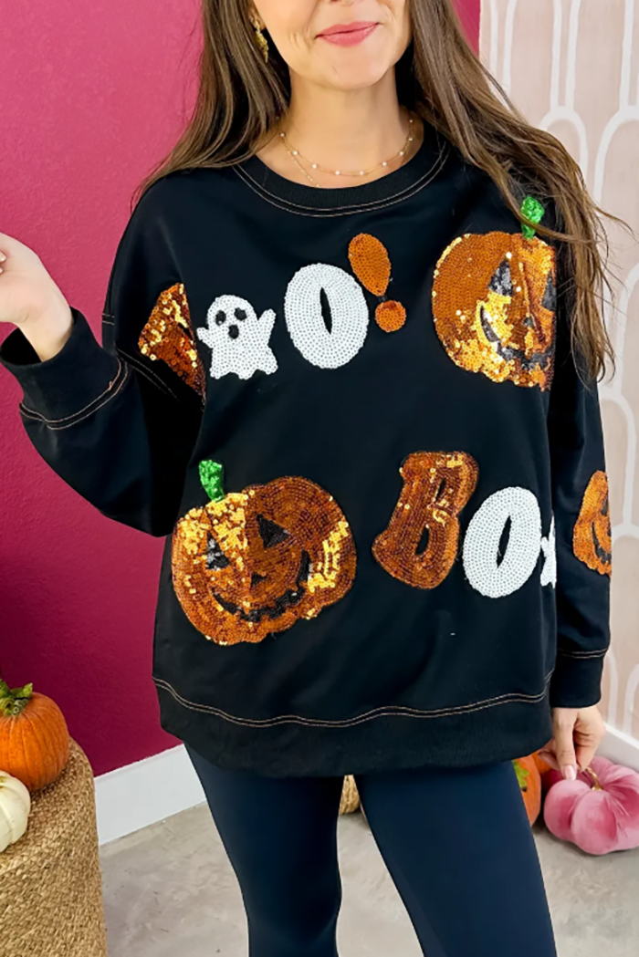 Casual Pumpkin Sequin Top