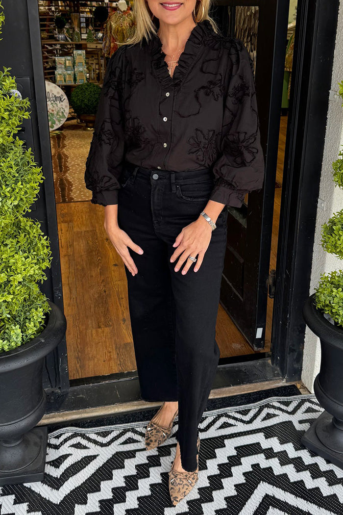 Ruffled Collar Button Front Top