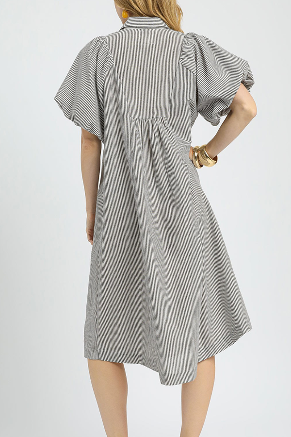 Smocked Front Puff Sleeve Dress