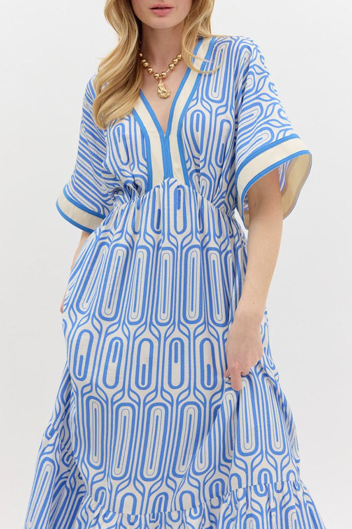 Striped Trim Abstract Print Dress