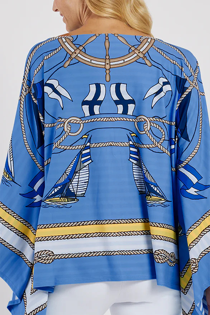 Casual Sailboat Print Cape Top