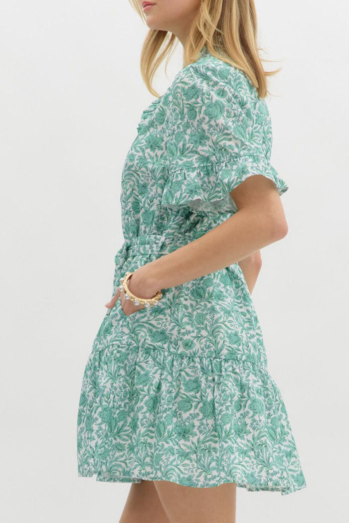 Floral Print Ruffle Pocket Dress