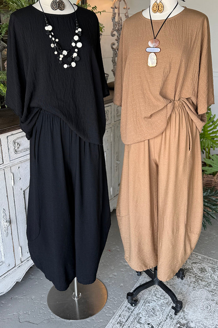 Casual Short Sleeve Top &Wide Leg Pants Set
