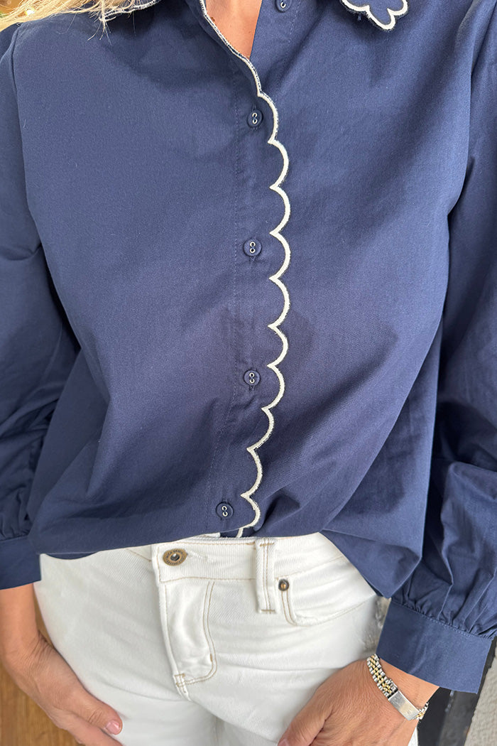 Puff Sleeve Scallop Edge Shirt Top