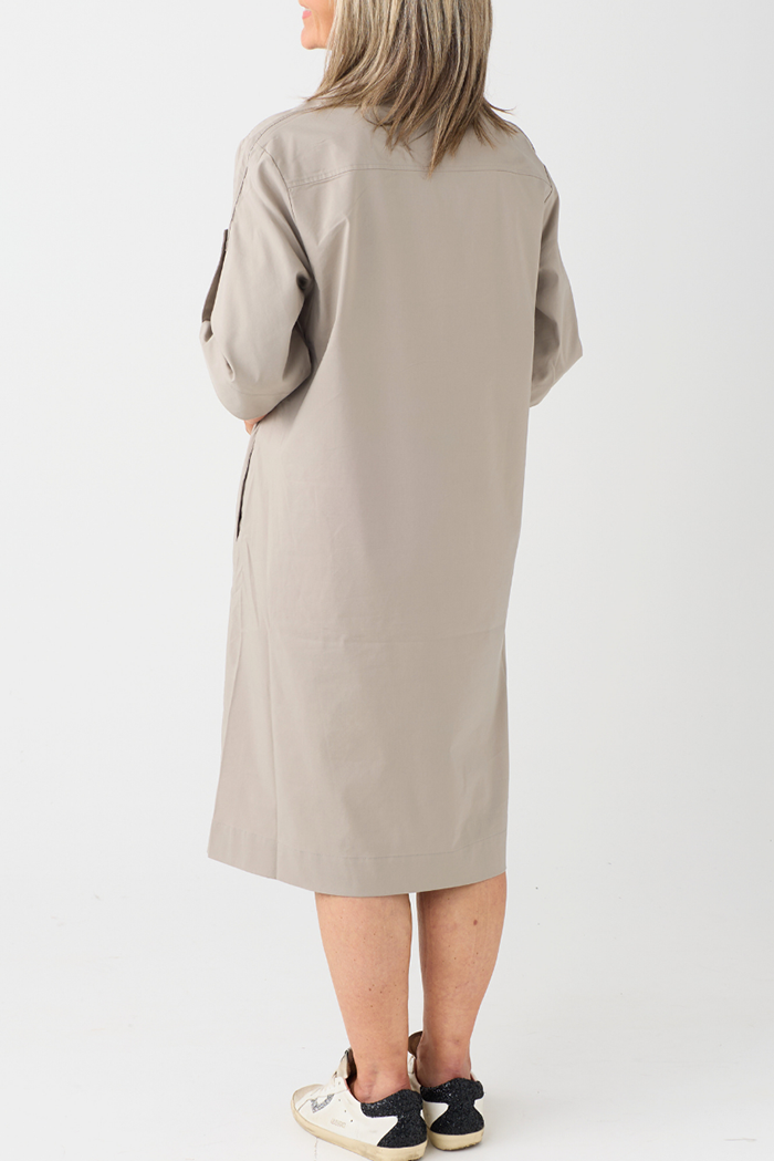 Khaki Collared Pocket Midi Dress